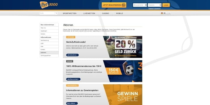 Bet3000 Aktionen