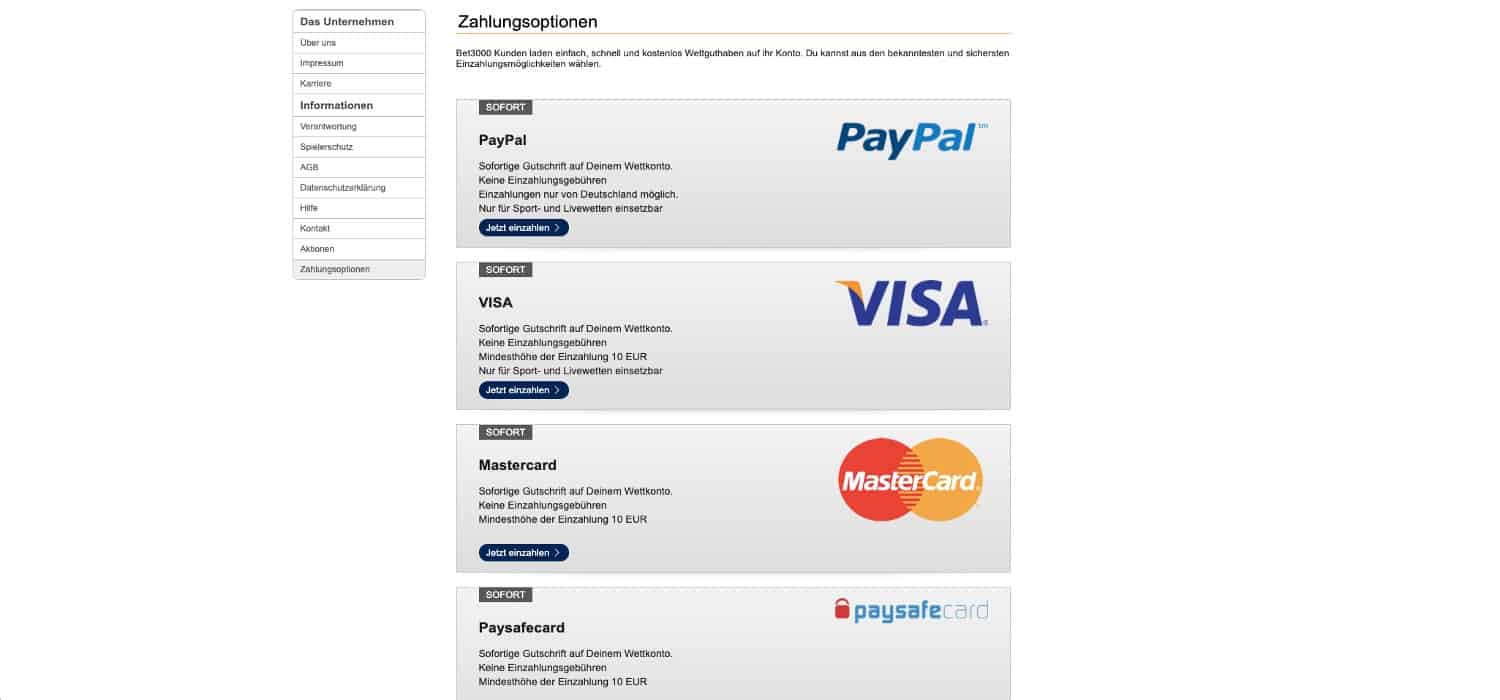 Bet3000 Sportwetten Zahlungen