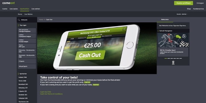 ComeOn Cash Out
