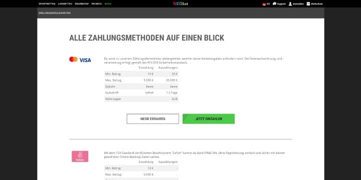 NEO.Bet Zahlungen