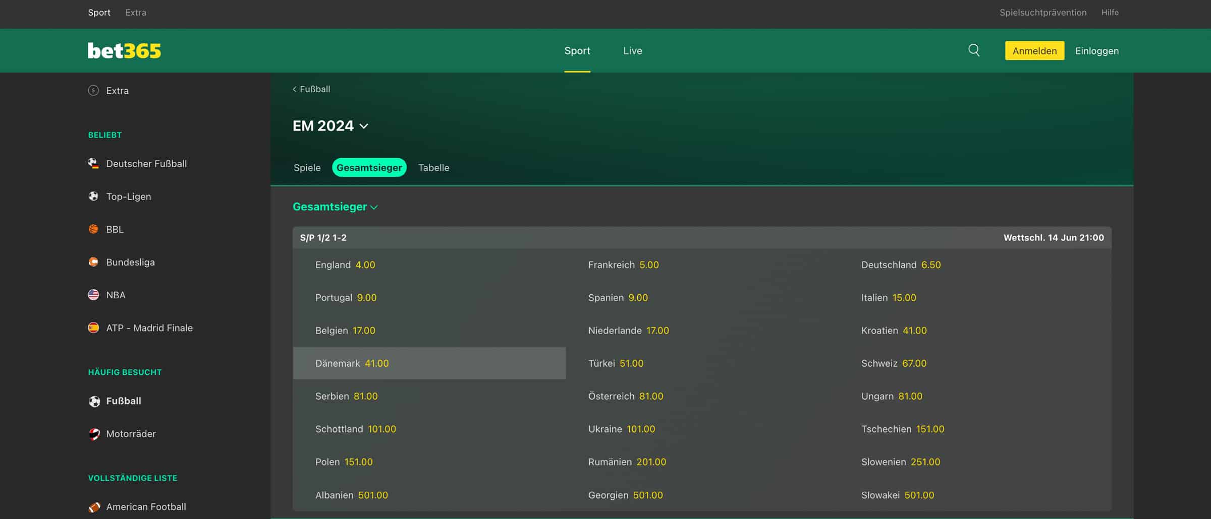 Fußball EM Wetten